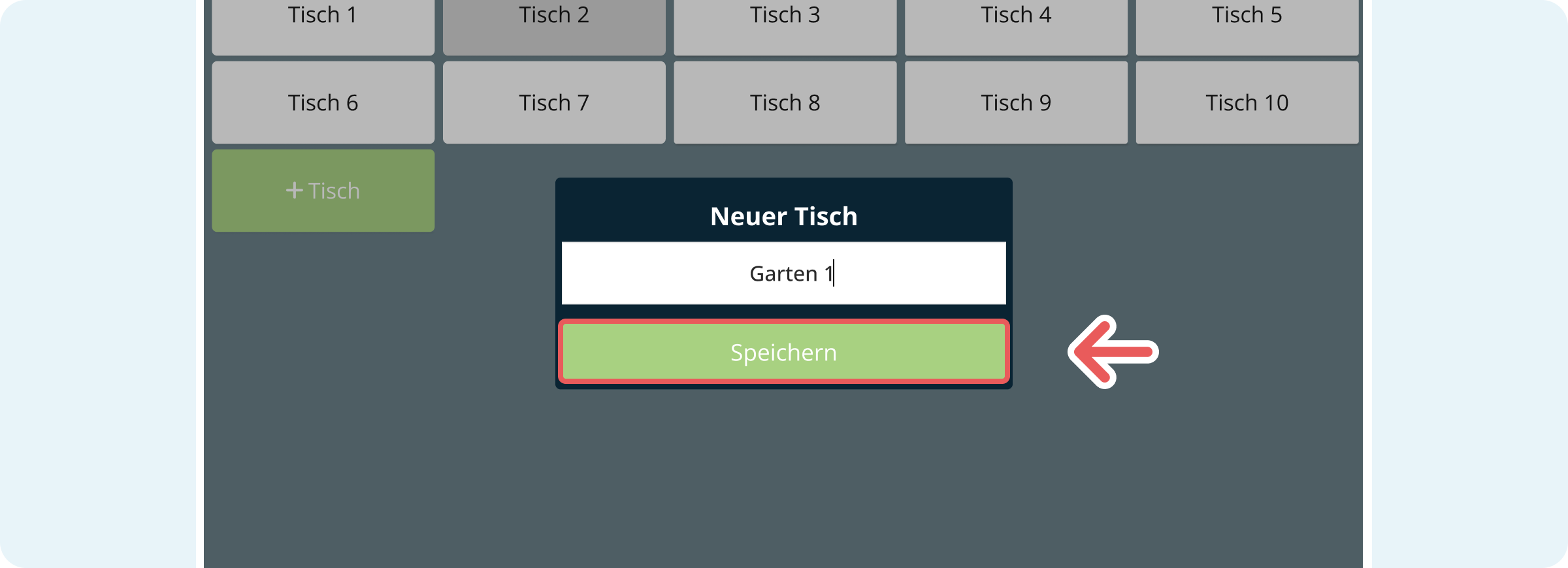 Temporären Tisch benennen und speichern