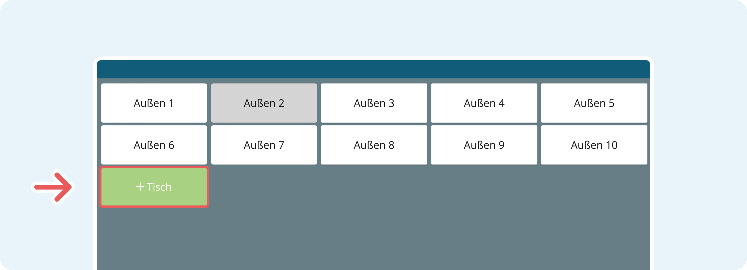 Tischübersicht mit neu angelegtem temporären Tisch