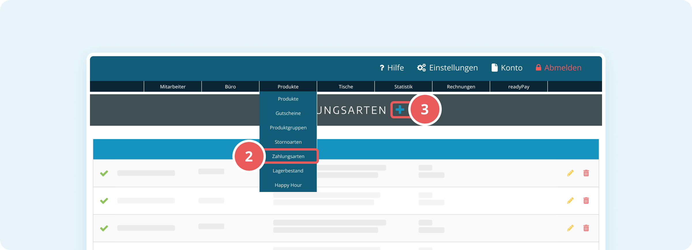 Navigation zu den Zahlungsarten in der Verwaltungsoberfläche