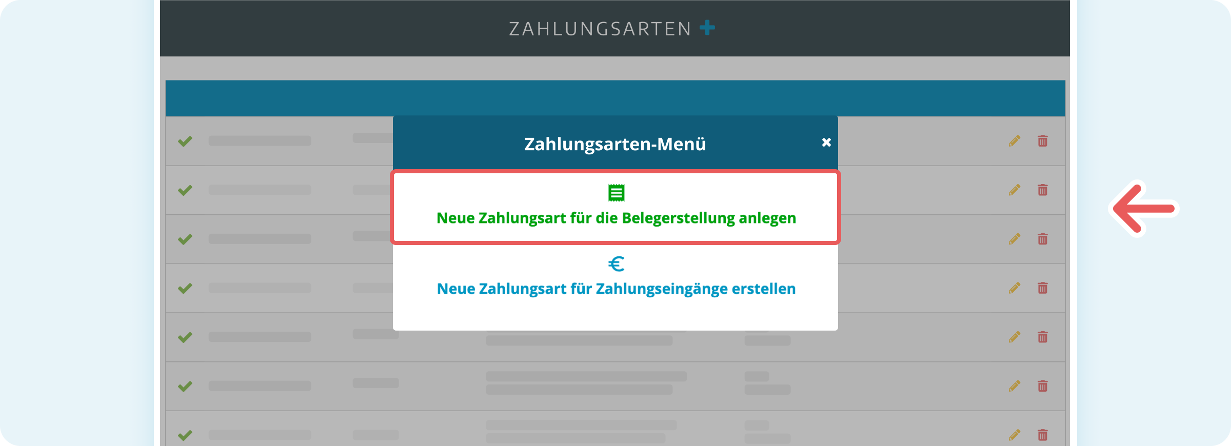 Neue Zahlungsart für die Belegerstellung anlegen