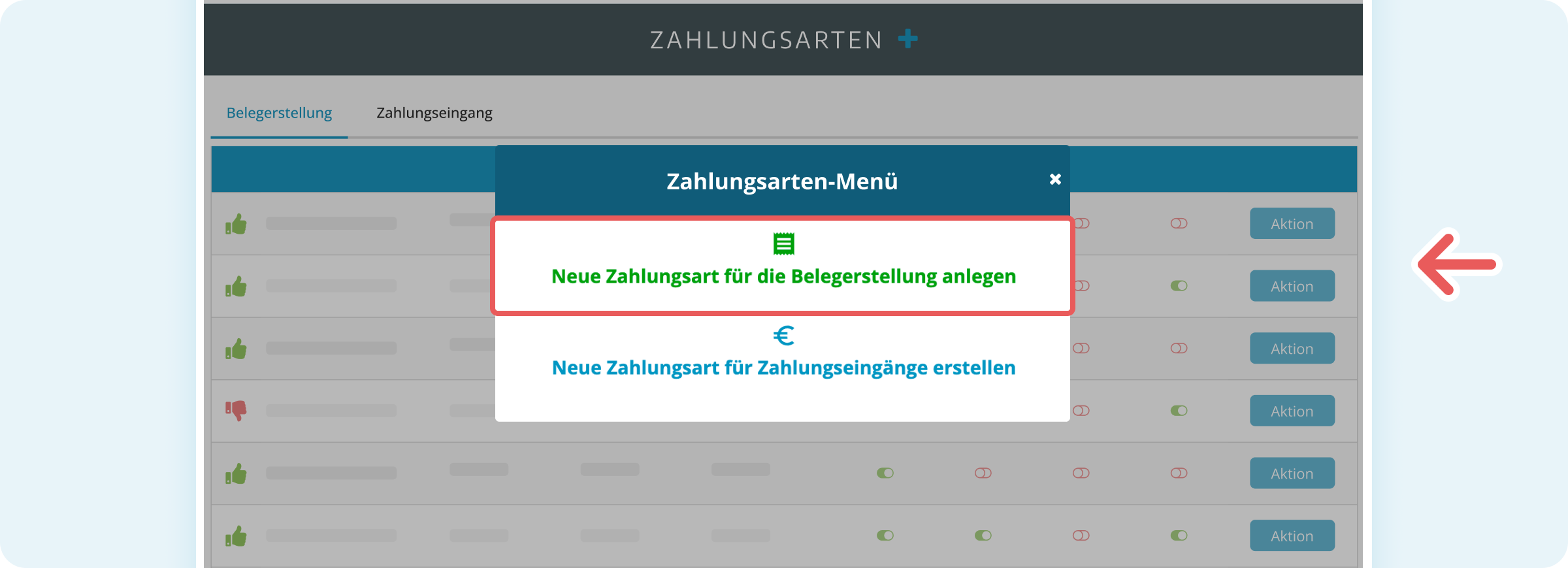 Neue Zahlungsart für die Belegerstellung anlegen