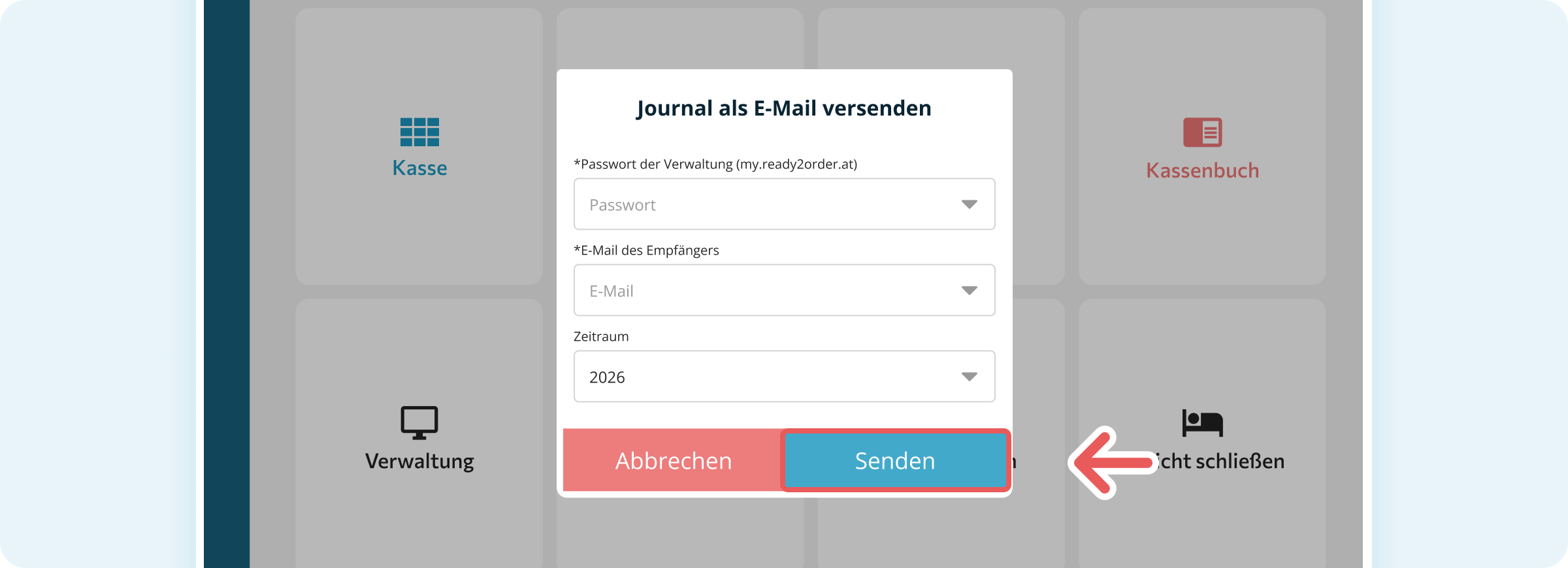 Screenshot des Journal Pop-Ups mit Eingabefeldern