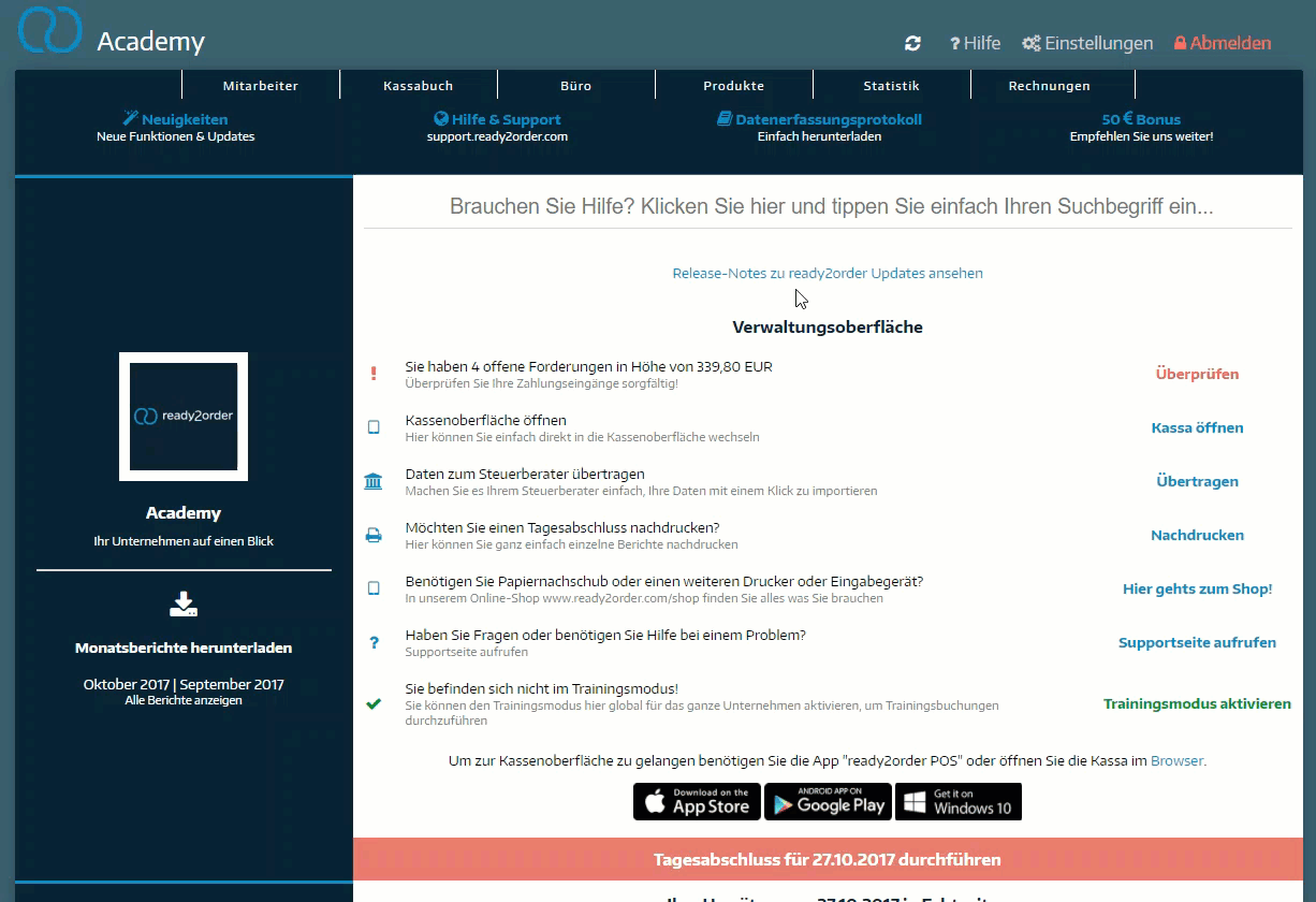 Automatische Öffnung der Kassenlade einstellen
