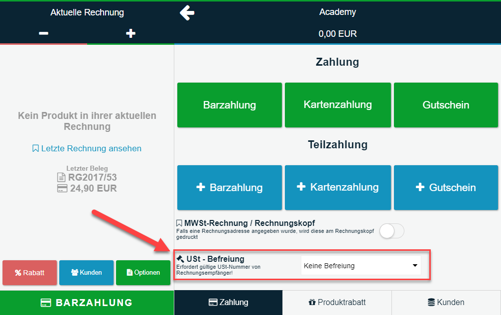 Ready2order Support Hilfe Center Rechnungserstellung In Der Kasse Umsatzsteuer Befreiung