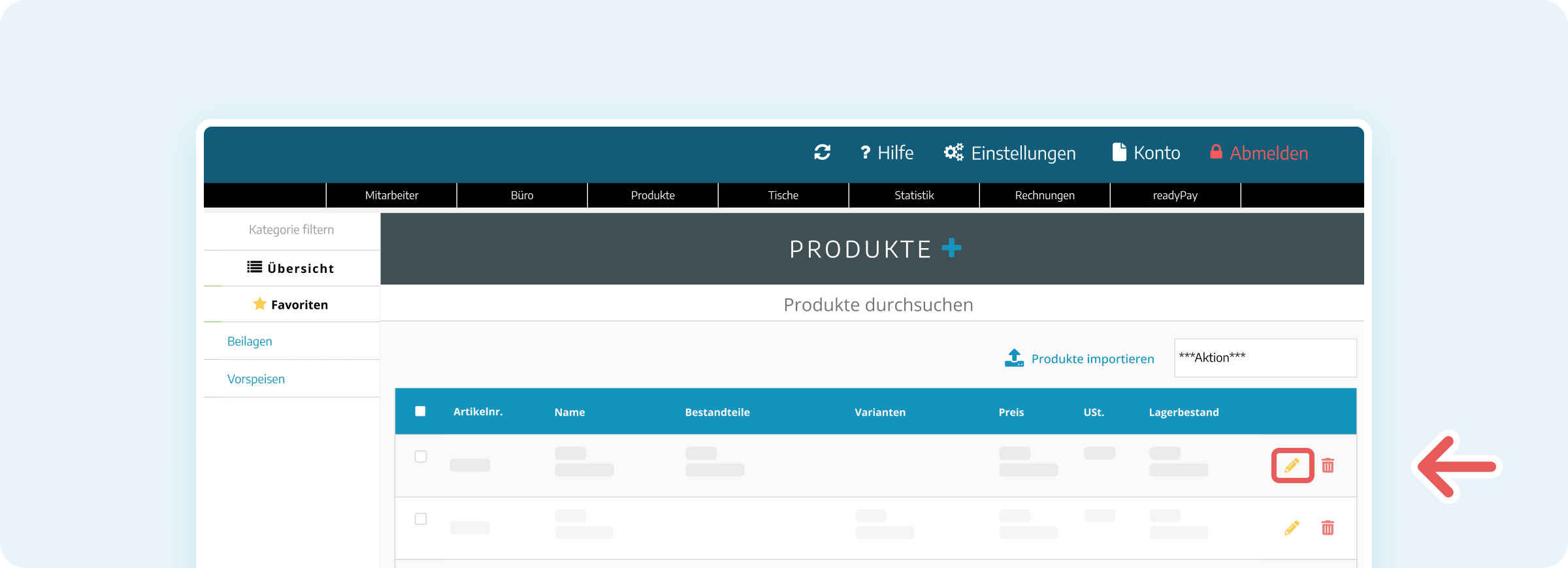 Produkt bearbeiten in der Verwaltungsoberfläche