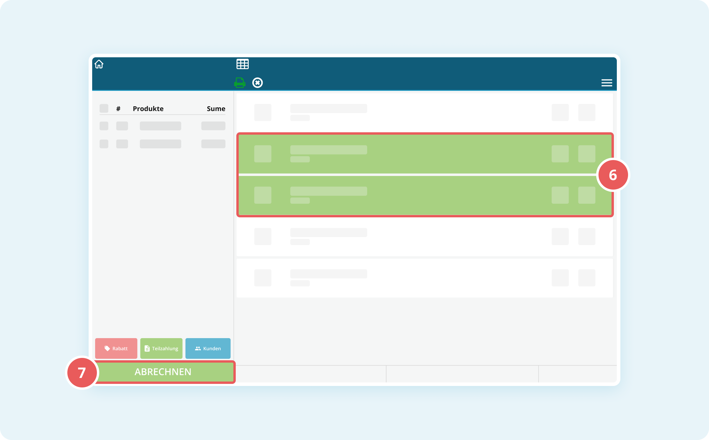 Produkte zur Abrechnung hinzufügen in der Kasse