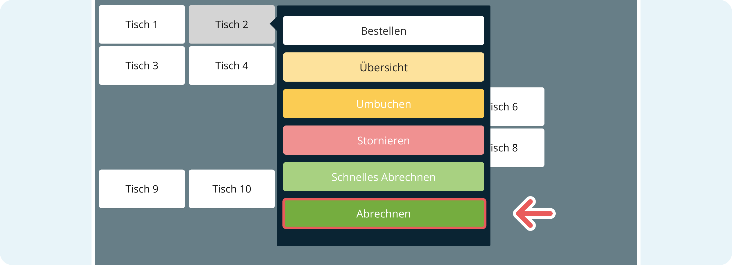 Tisch abrechnen in der Kasse