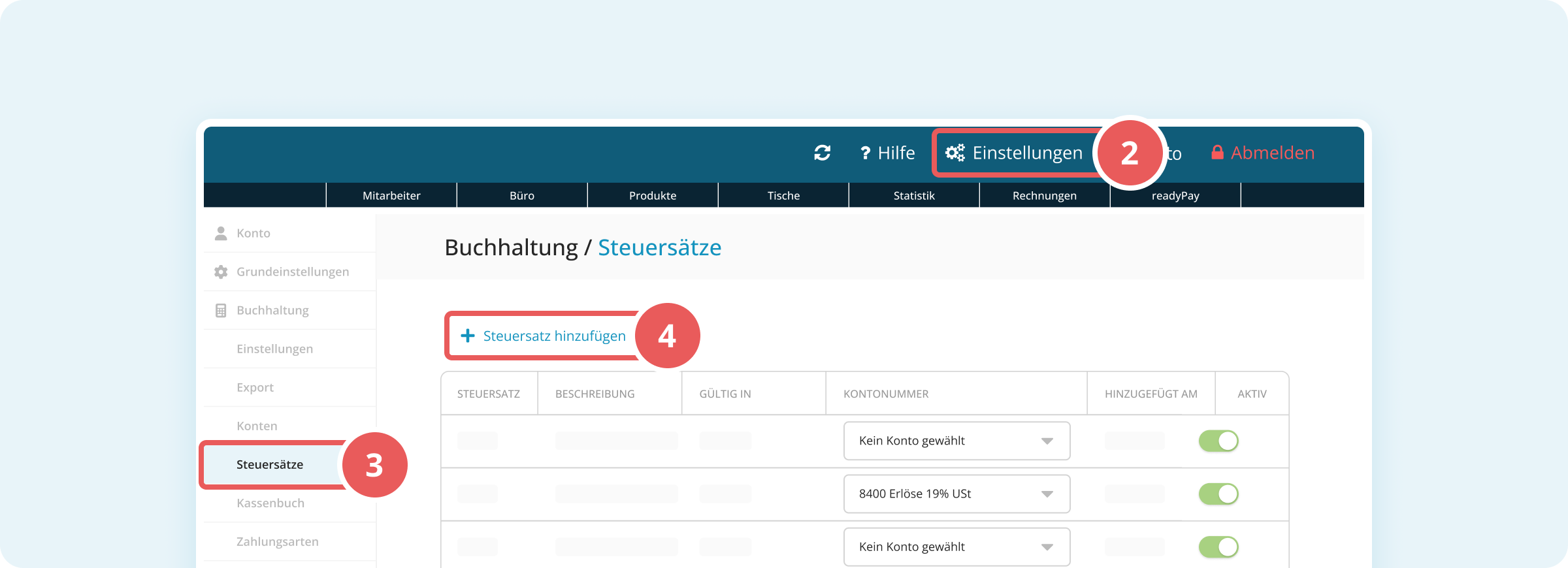 Steuersatz hinzufügen in der Verwaltungsoberfläche