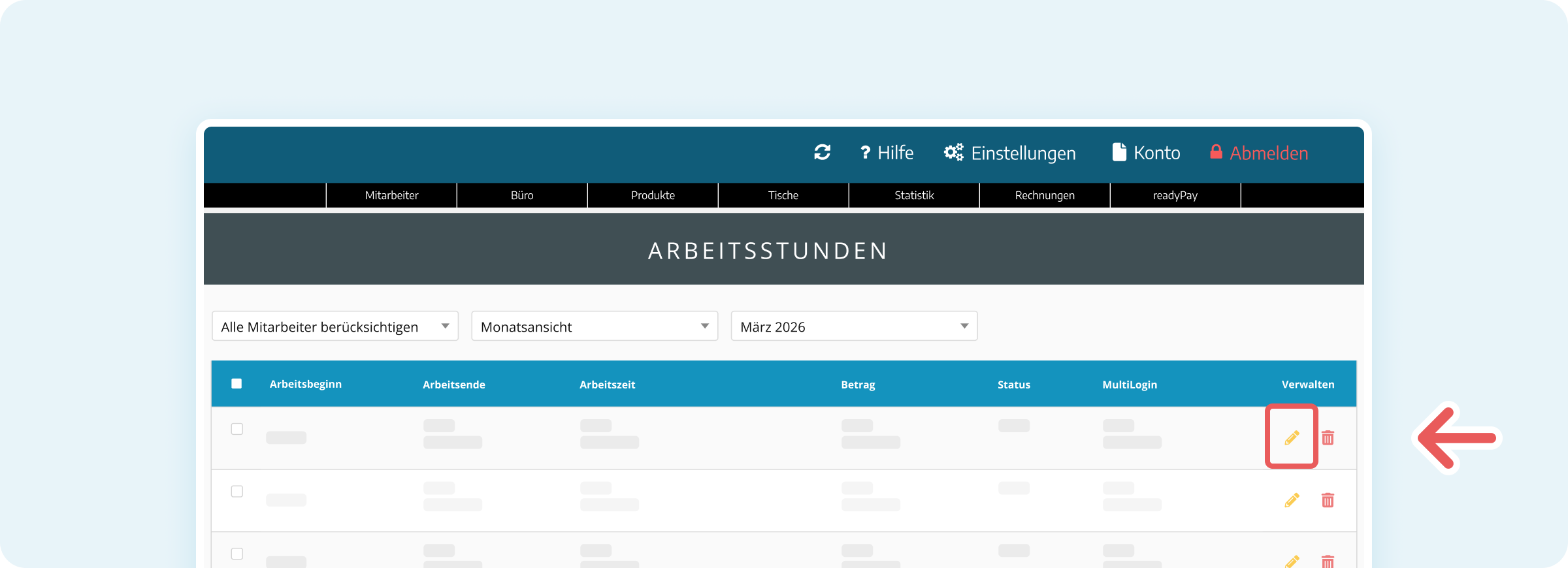 Arbeitsstunden bearbeiten