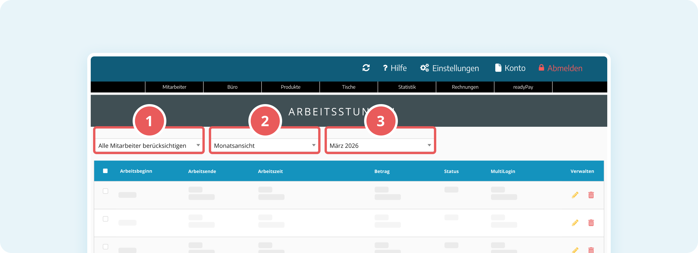 Anzeige der Arbeitsstunden filtern