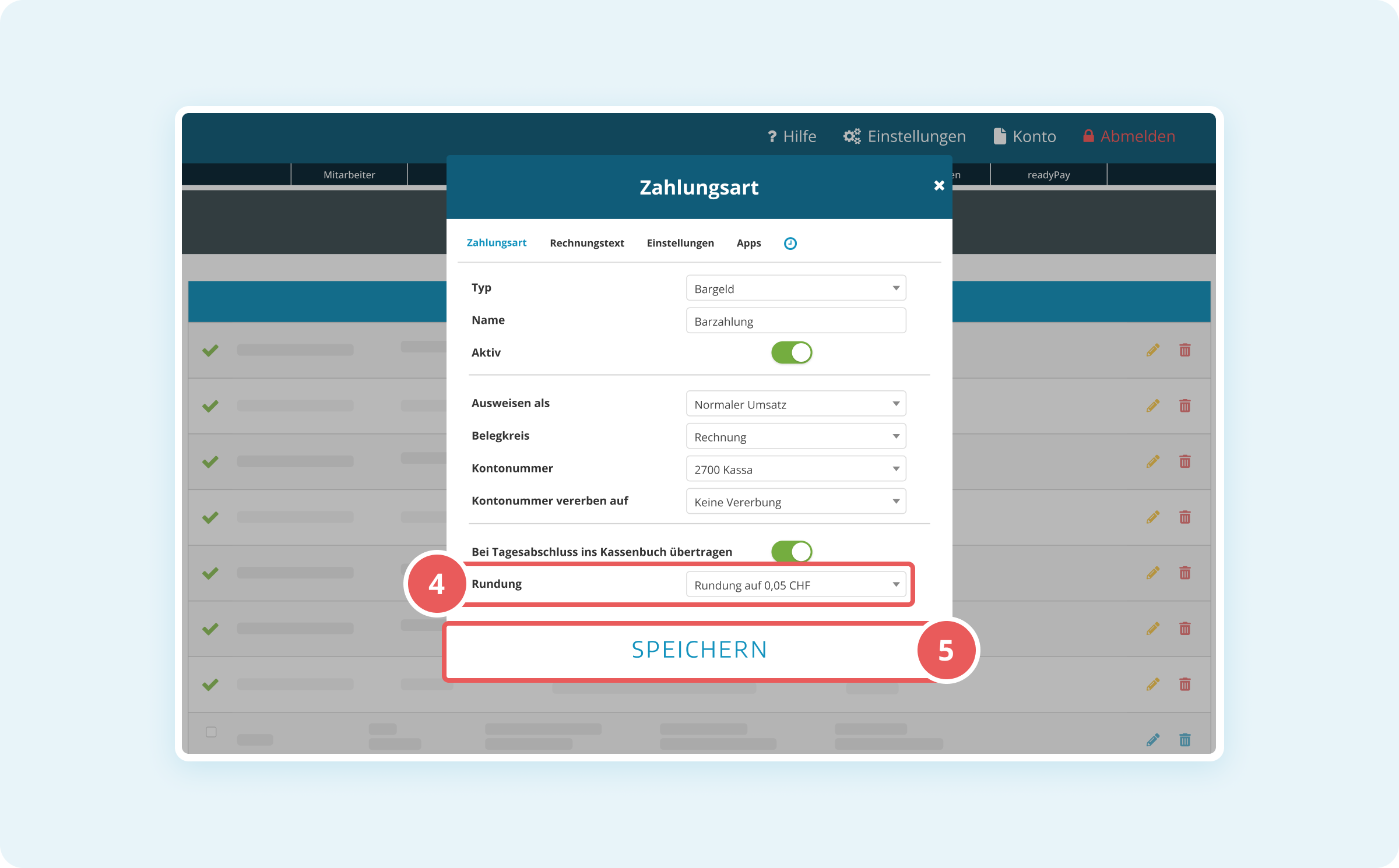 Rundungs-Einstellung im Zahlungsart-Dialog