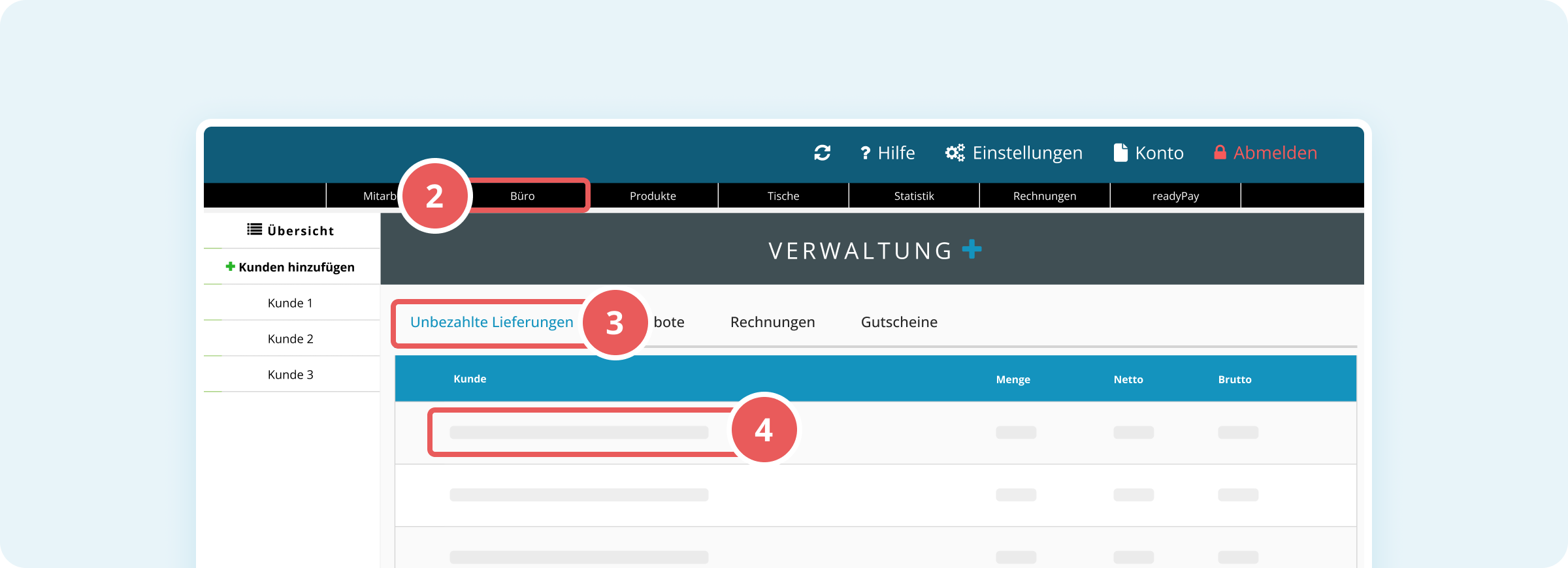 Unbezahlte Lieferung auswählen in der Verwaltungsoberfläche