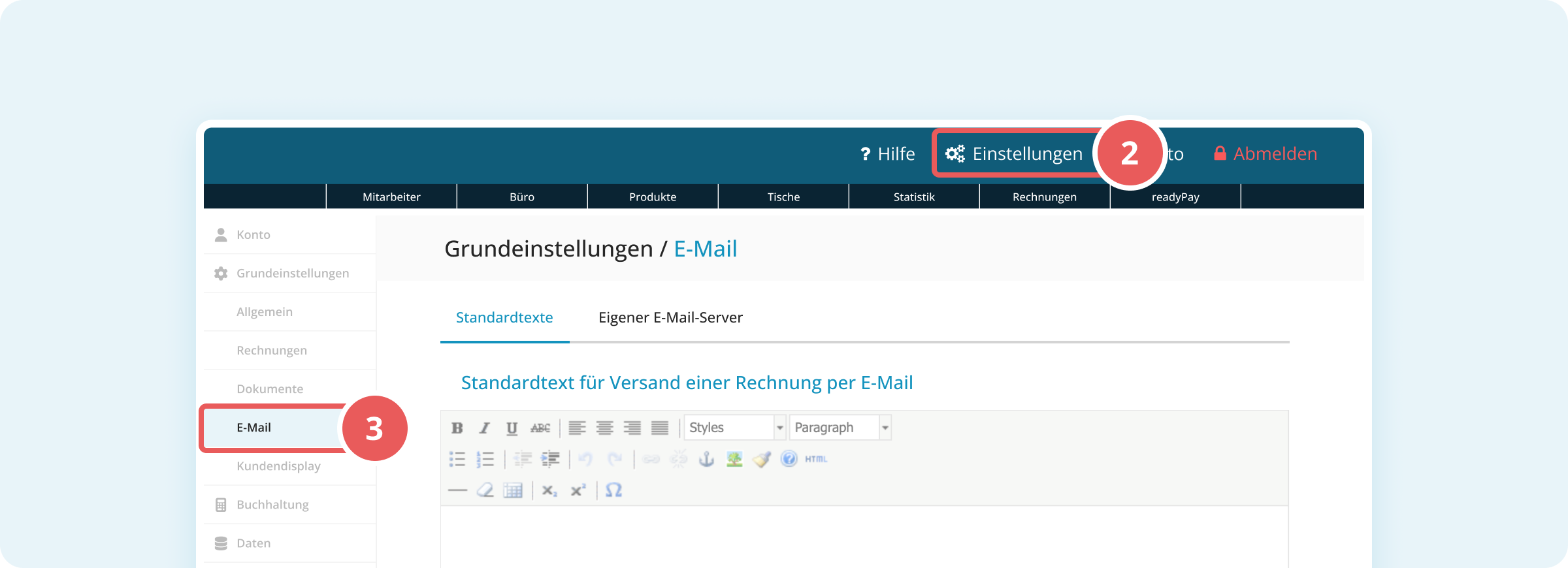 E-Mail-Einstellungen in der Verwaltungsoberfläche