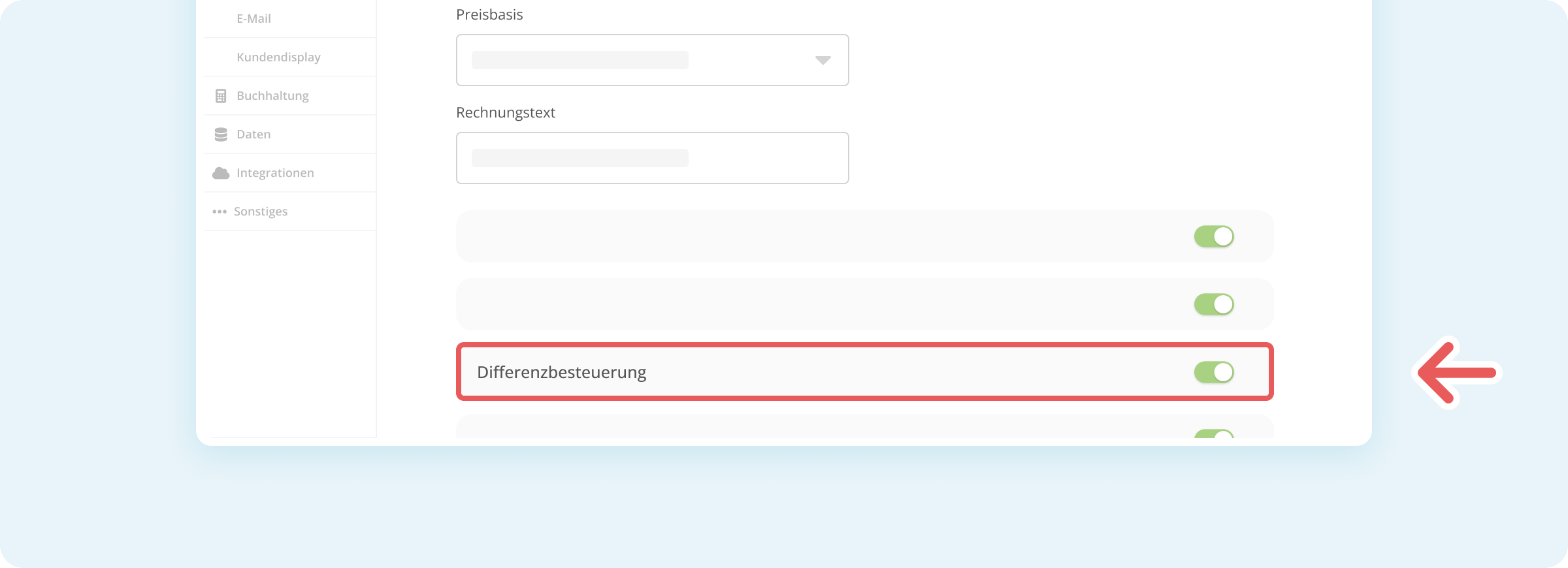 Differenzbesteuerung aktivieren