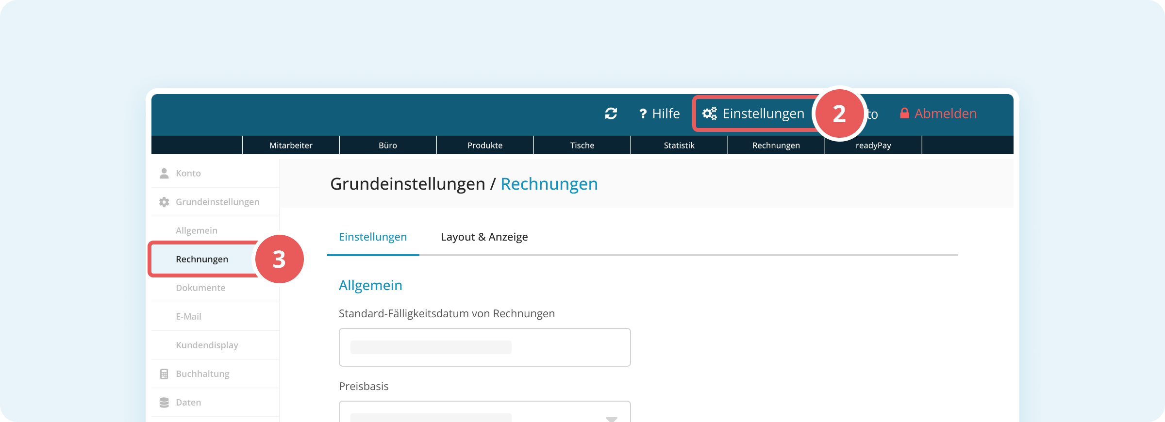 Rechnungstext für Belege anpassen