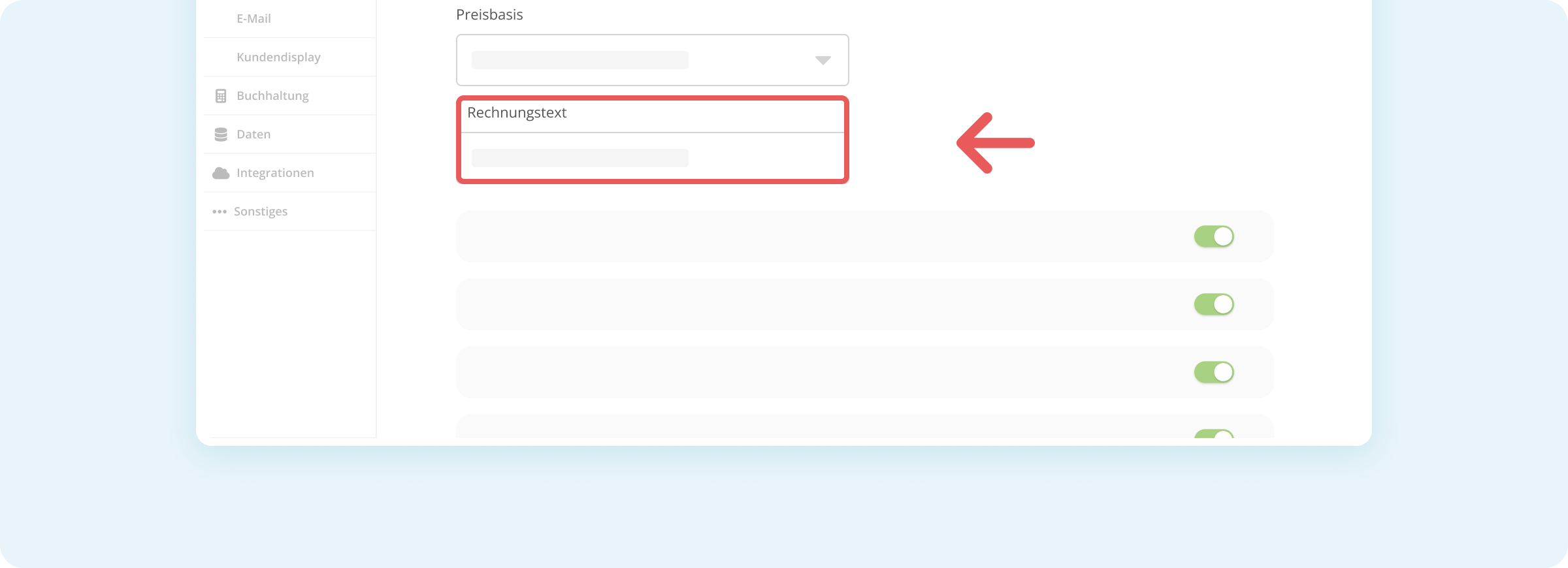 Feld Rechnungstext für Belege
