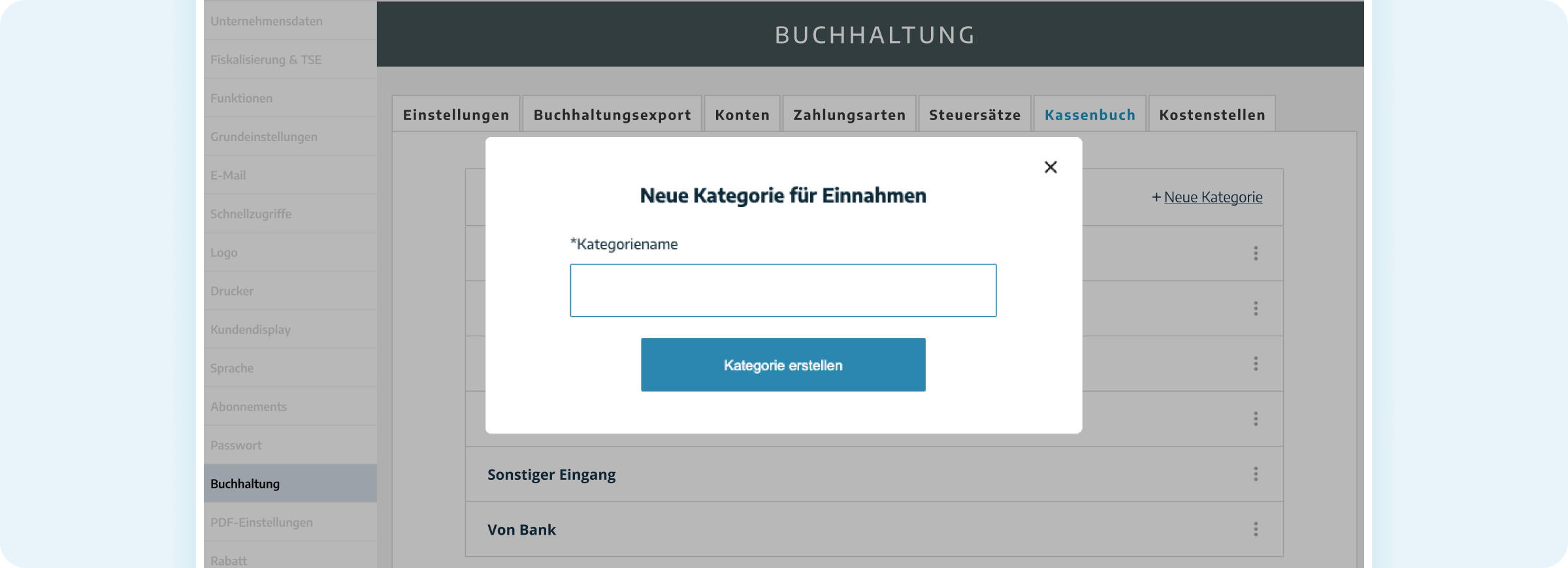 Neue Kassenbuch-Kategorie erstellen