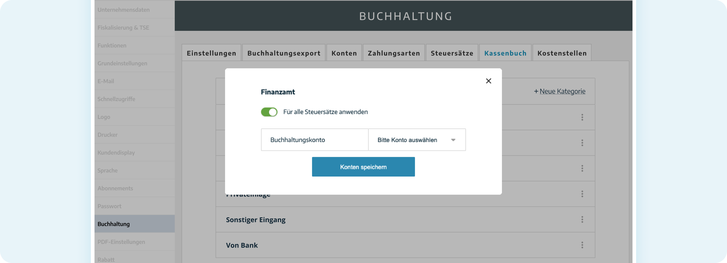 Konto der Kassenbuch-Kategorie speichern