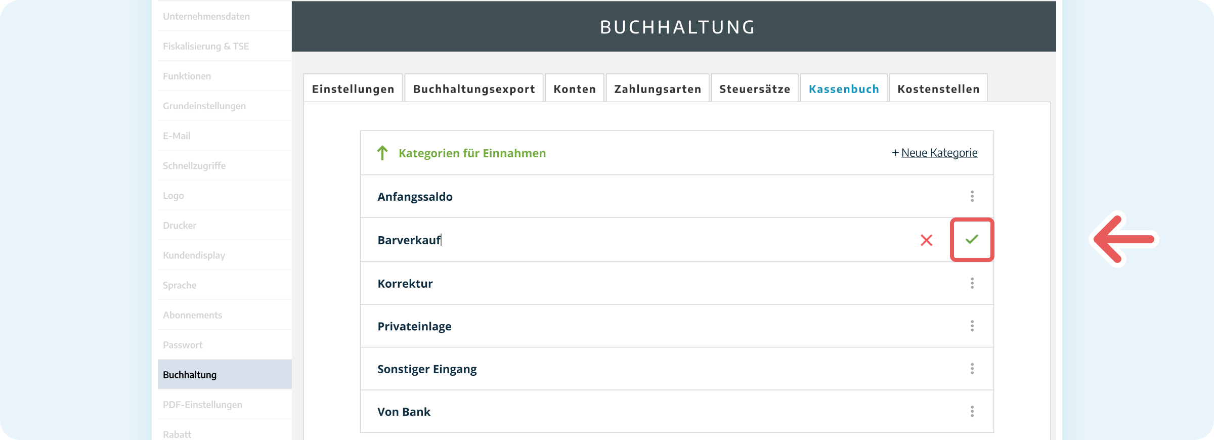 Kassenbuch-Kategorie umbenennen