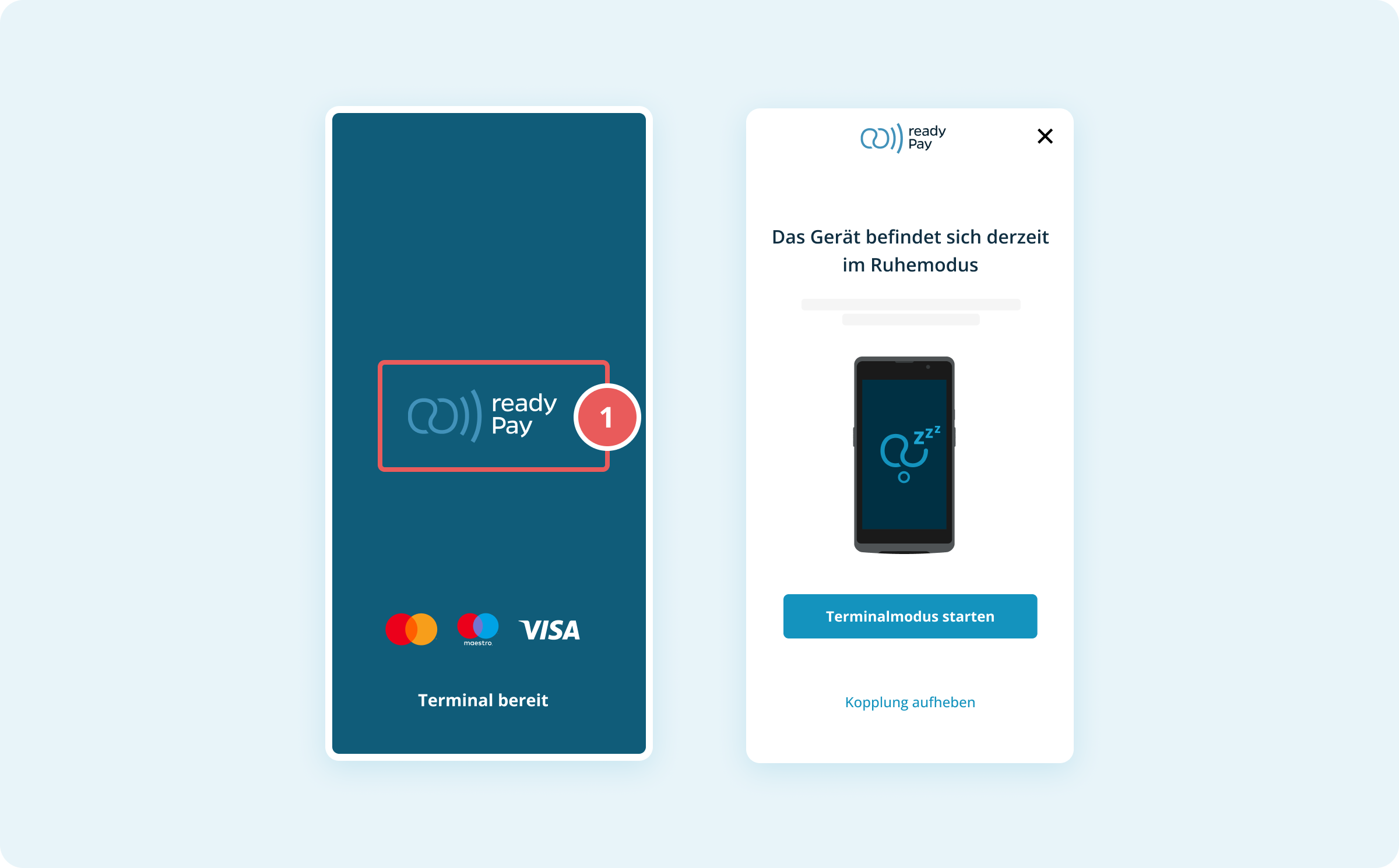 Ruhemodus-Anzeige auf readyPay-Terminal