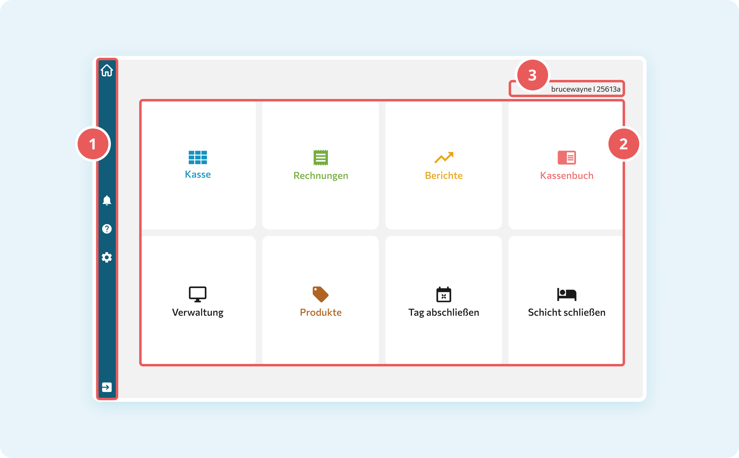 Der Home Screen der Kassenoberfläche