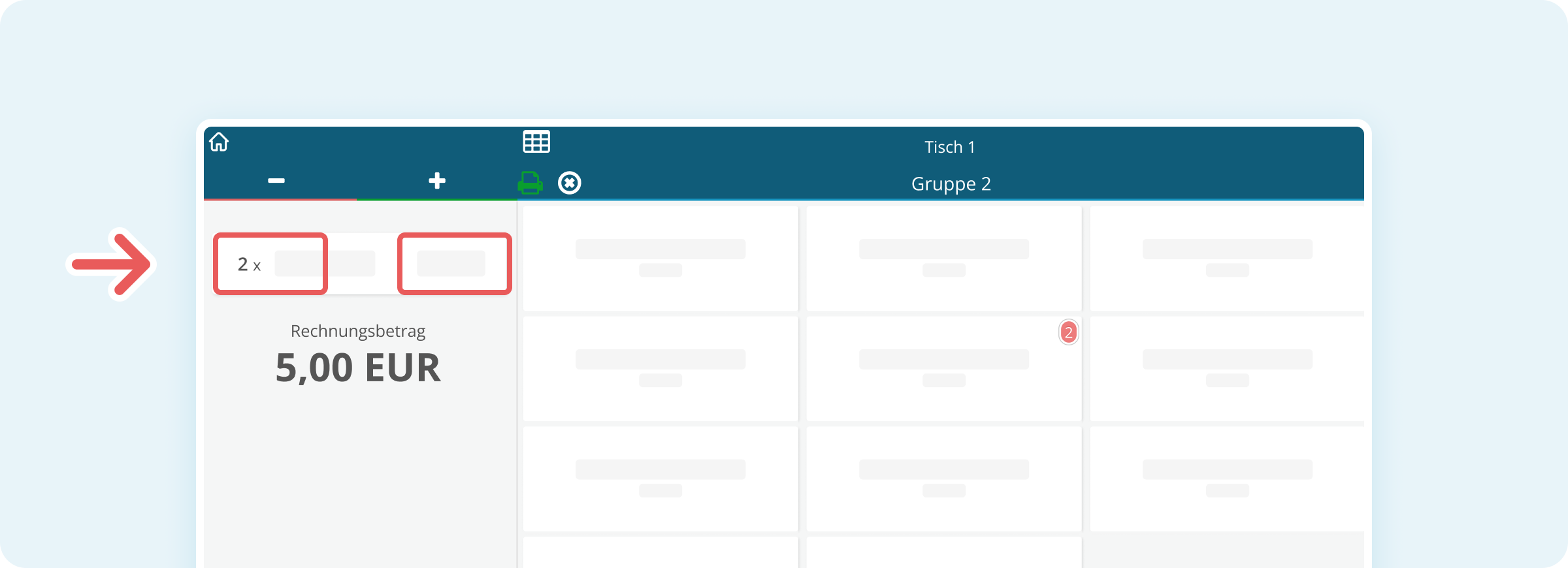 Menge eines Produkts schrittweise erhöhen oder verringern
