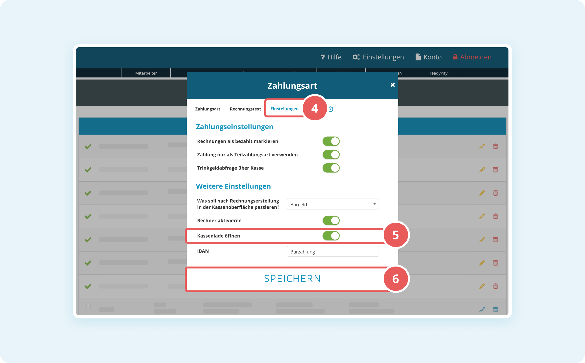 Kassenlade öffnen bei Zahlungsart konfigurieren