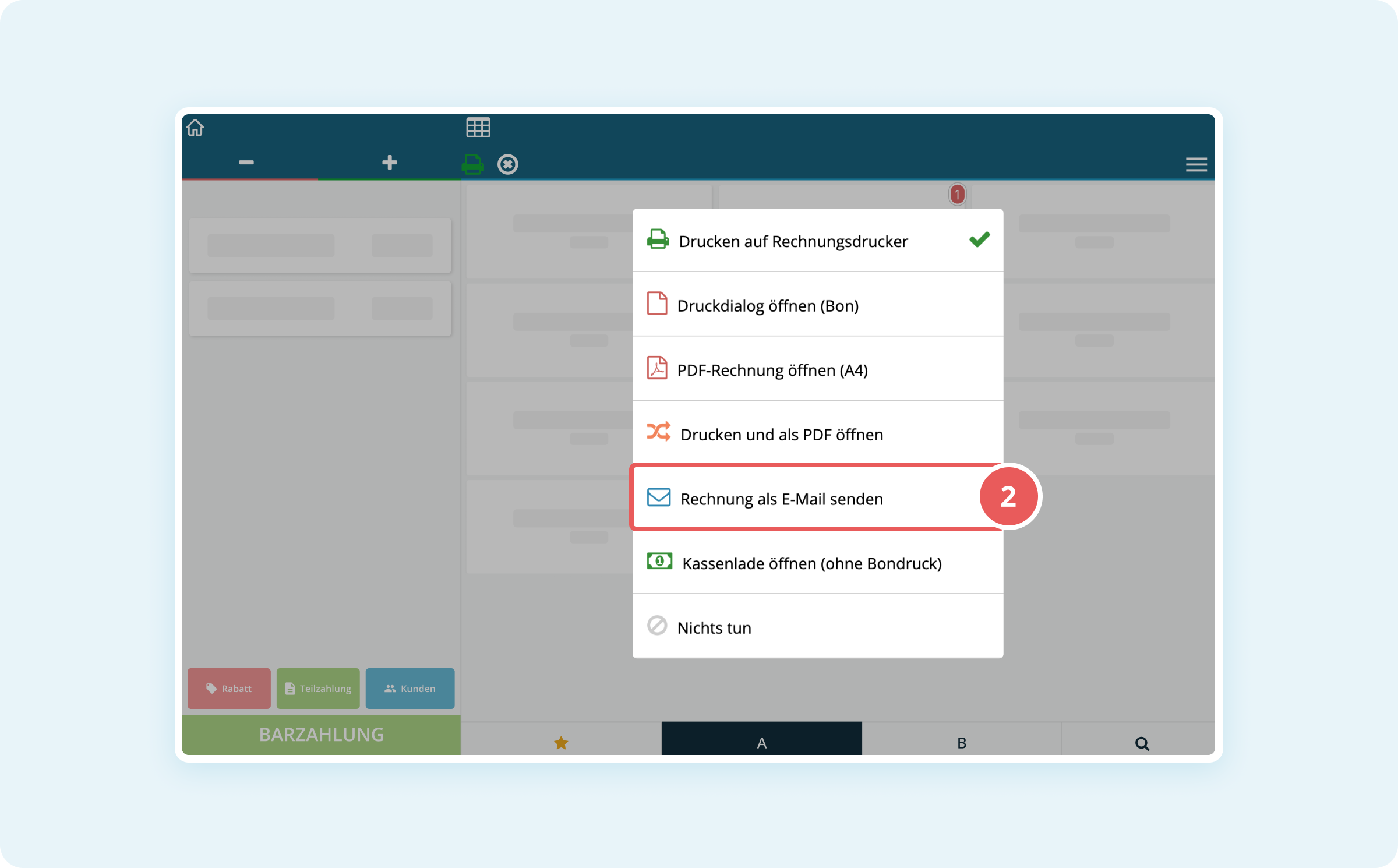 Optionen zur Rechnungsausgabe in der Kasse