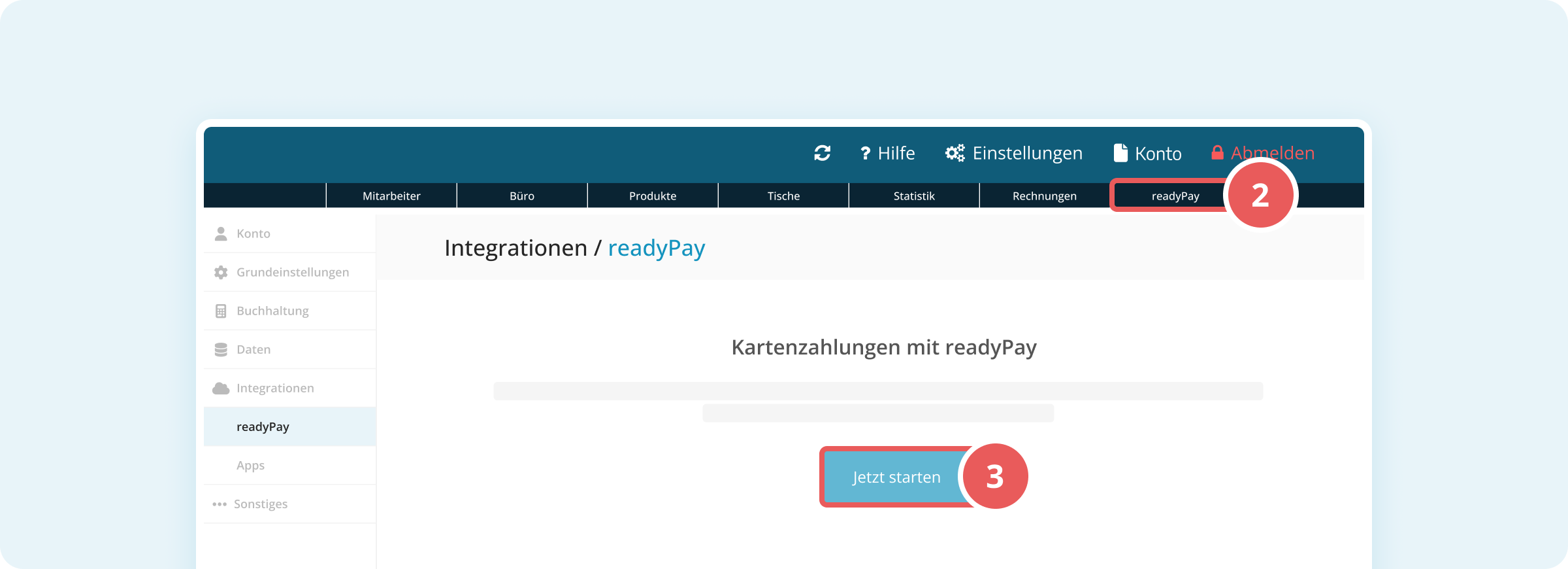 readyPay aktivieren in der Verwaltungsoberfläche