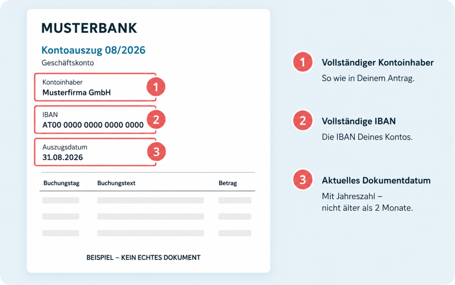 Banknachweis Beispiel