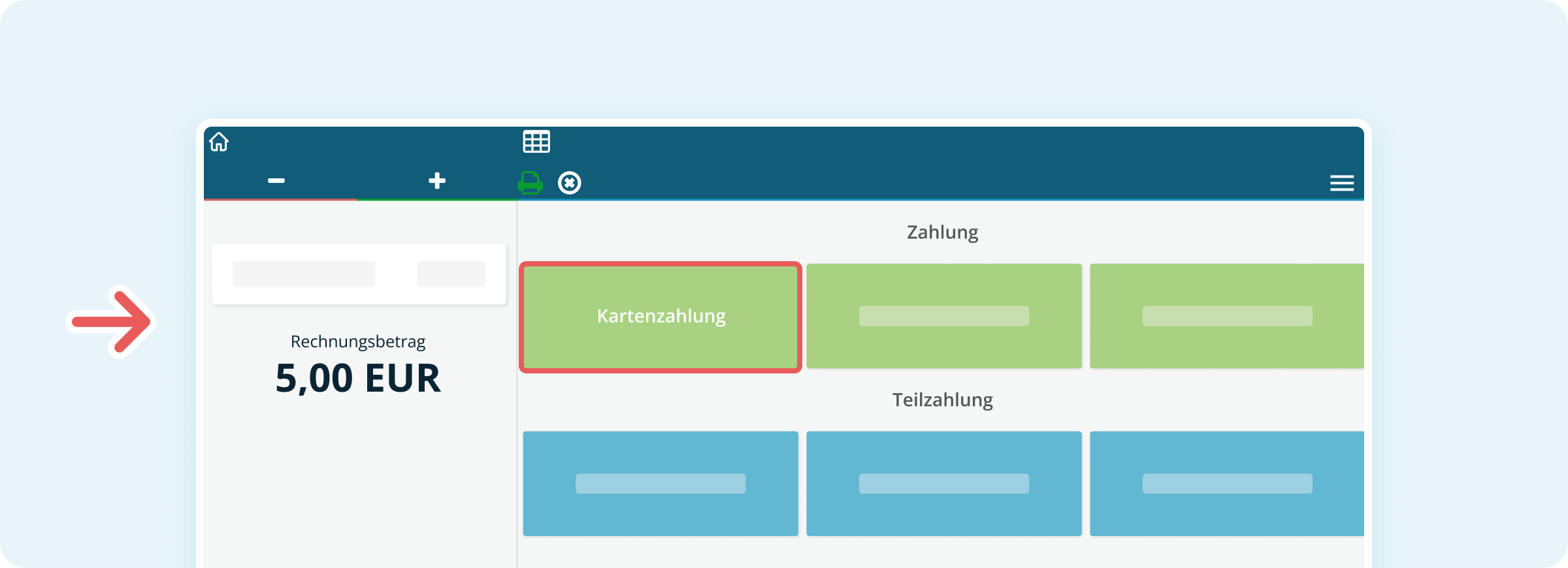 Kartenzahlung auswählen
