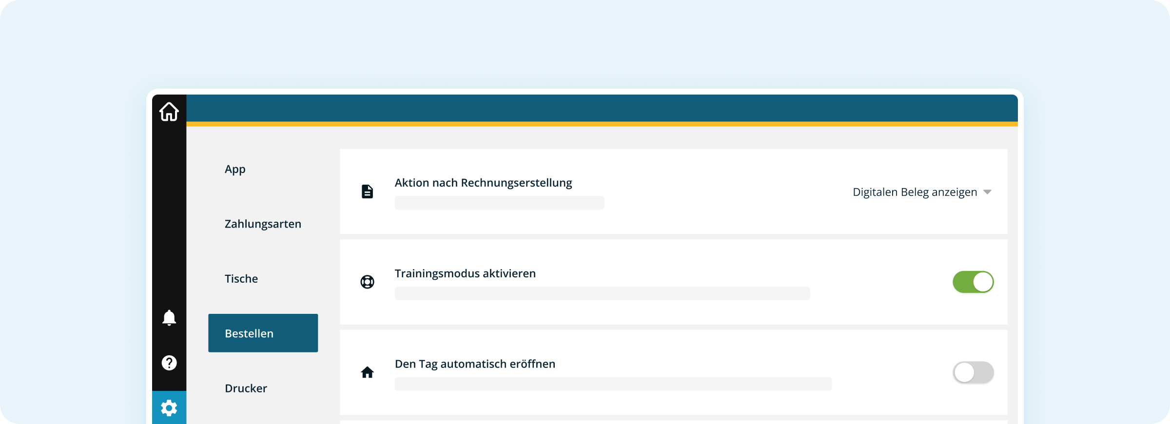 Trainingsmodus in der Kassenoberfläche