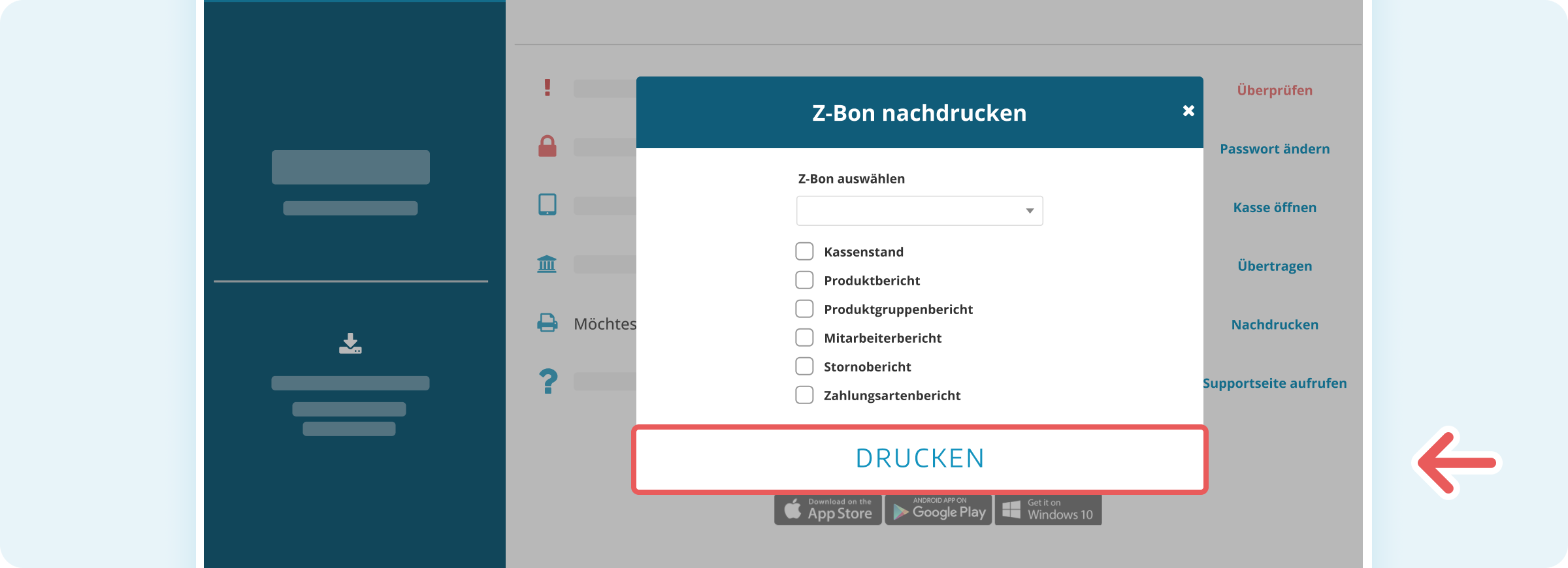 Tagesabschluss in der Verwaltungsoberfläche nachdrucken