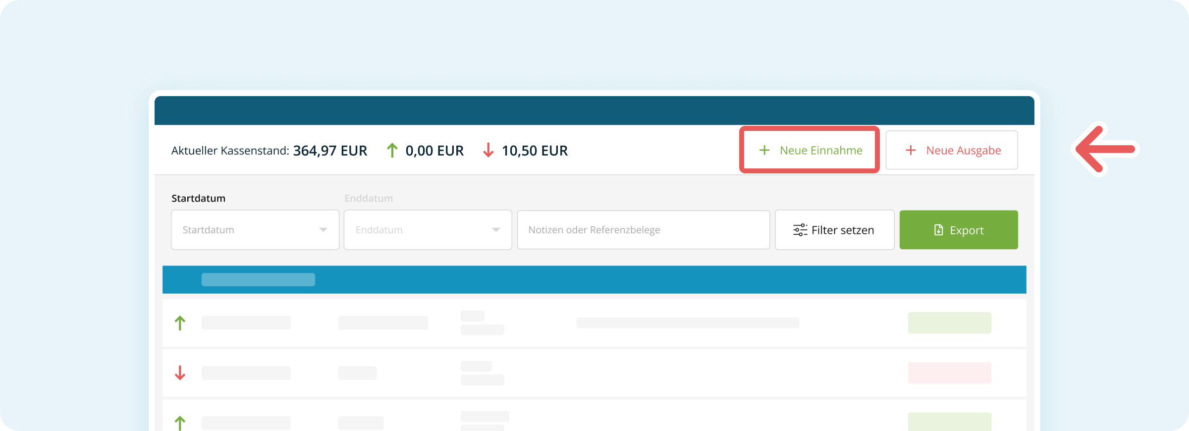 Neue Einnahme im Kassenbuch erfassen