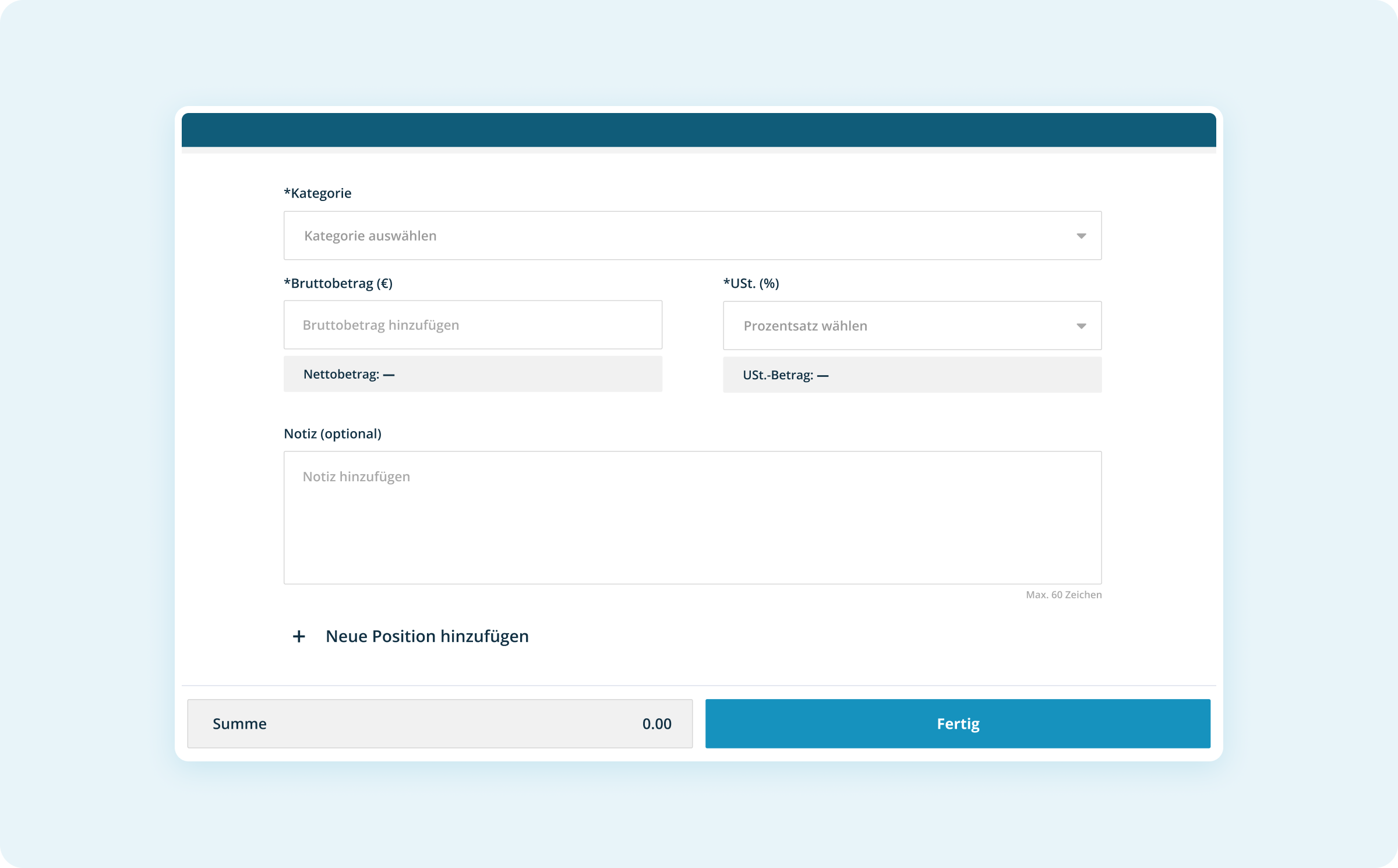 Felder für Kassenbuch-Ausgabe