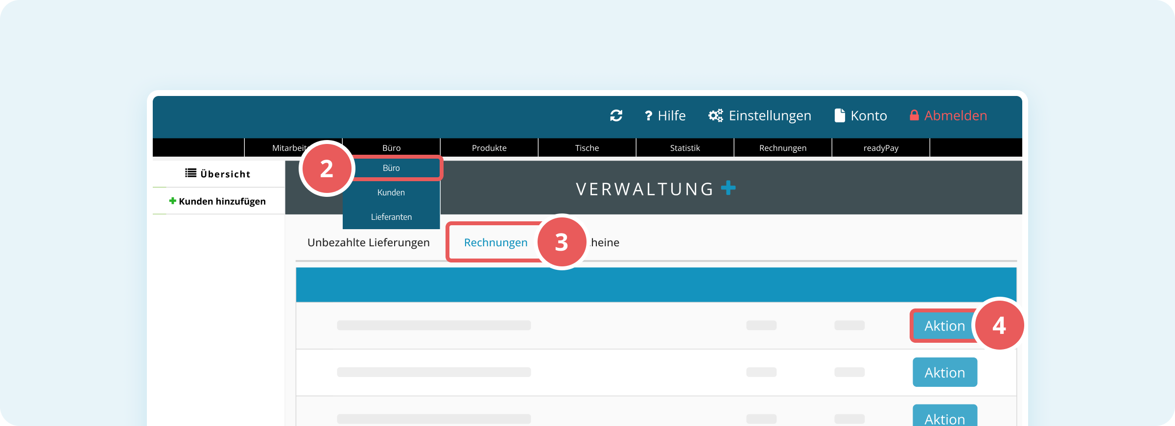 Rechnung in der Verwaltungsoberfläche bearbeiten