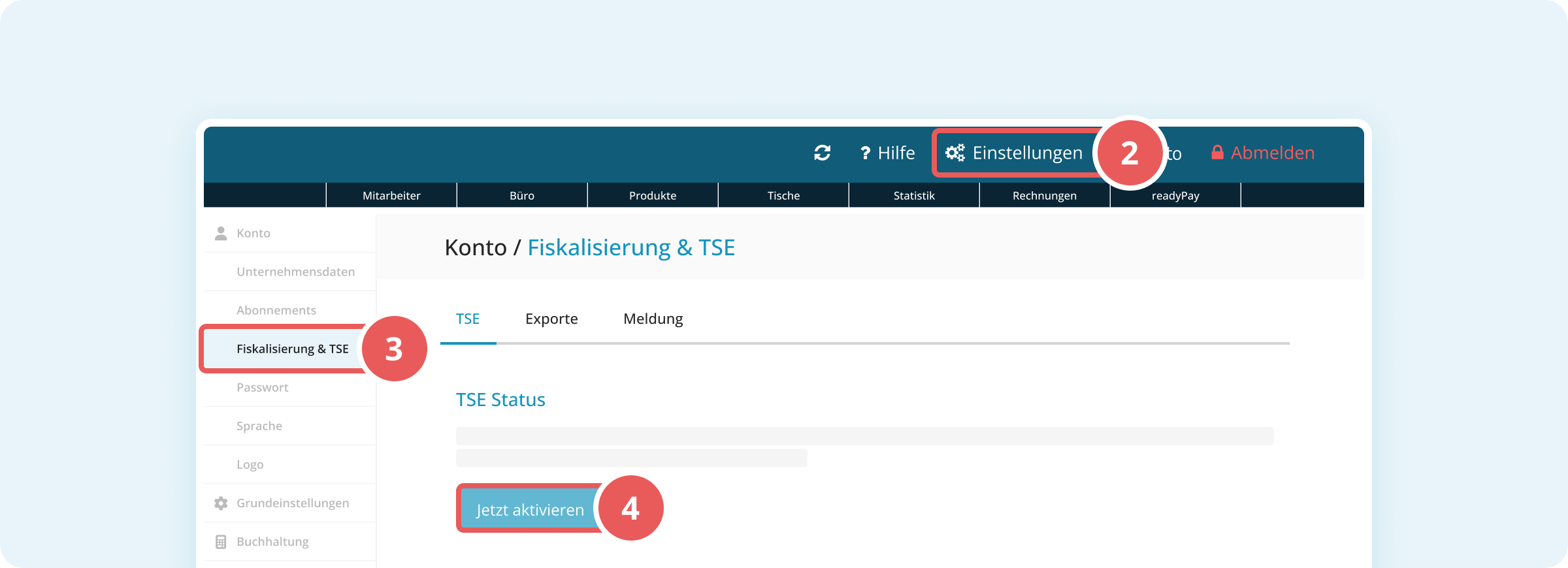 Navigation to TSE activation in the Administration Interface