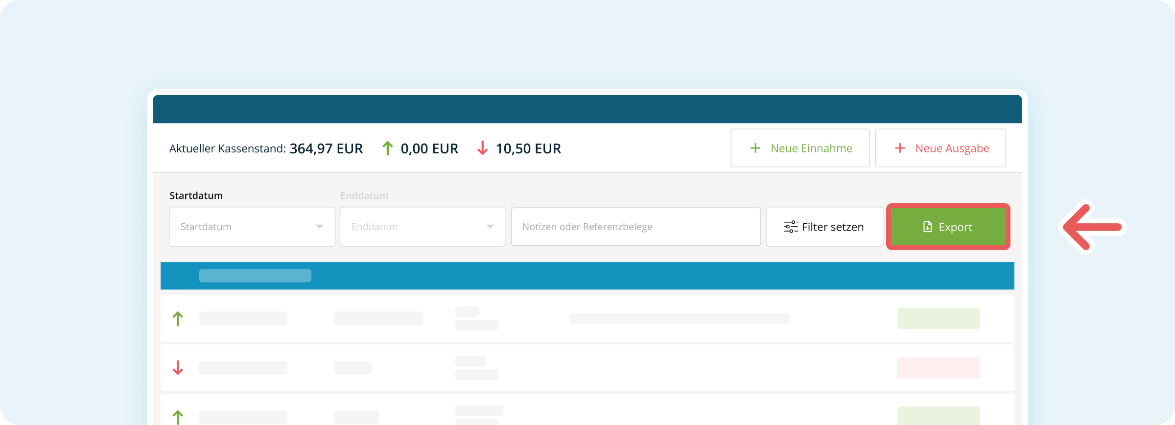 Export im Kassenbuch