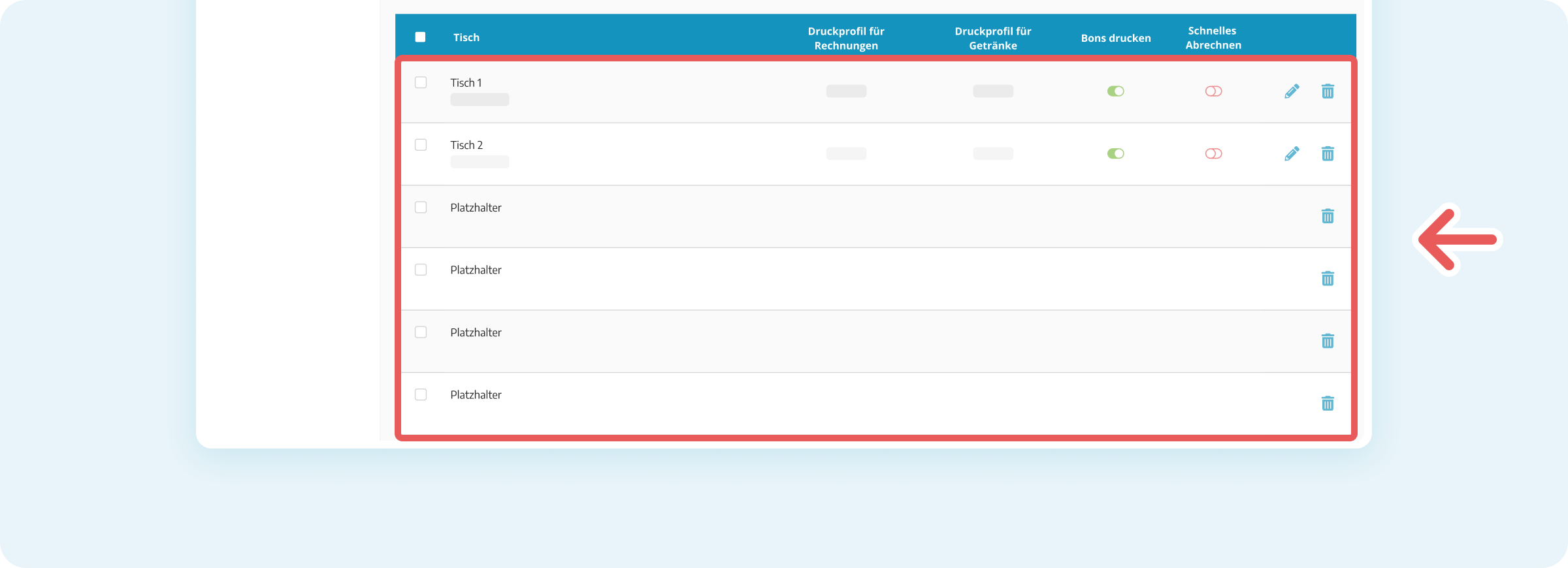 Screenshot des Tischplans in der Verwaltungsoberfläche
