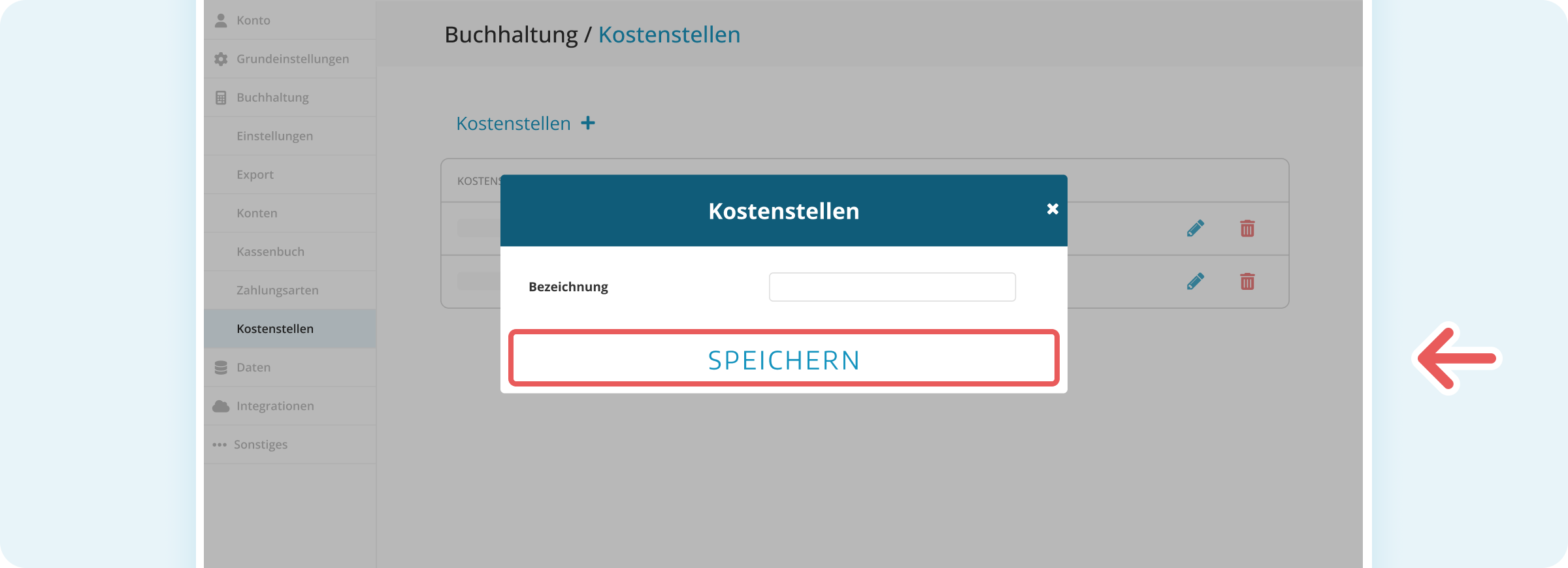 Neue Kostenstelle speichern