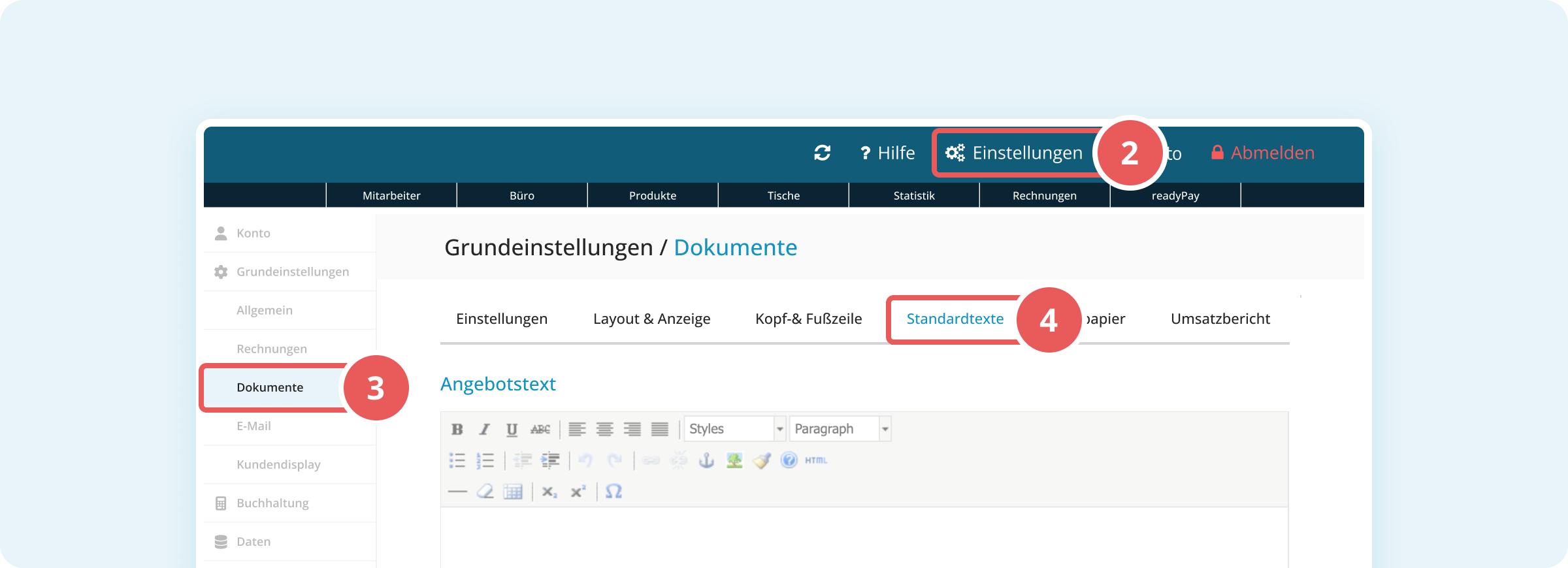 Standarttext in der Verwaltungsoberfläche einstellen
