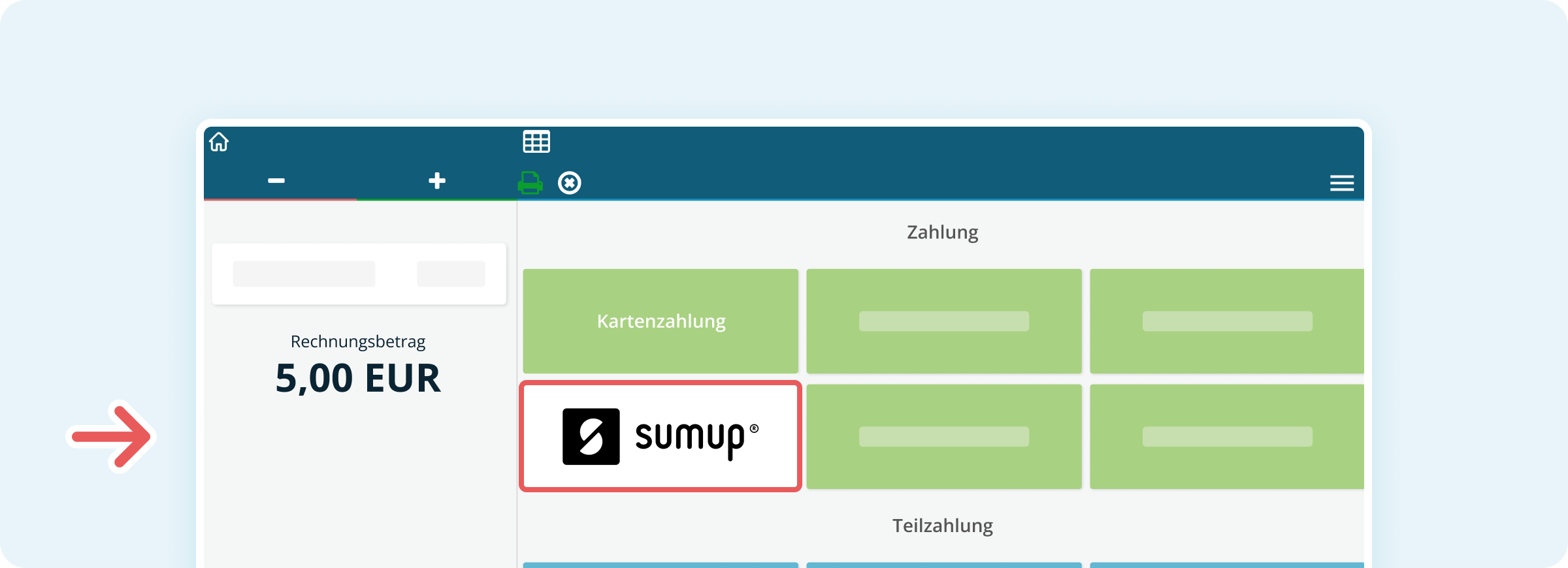 Zahlungsartenauswahl mit SumUp