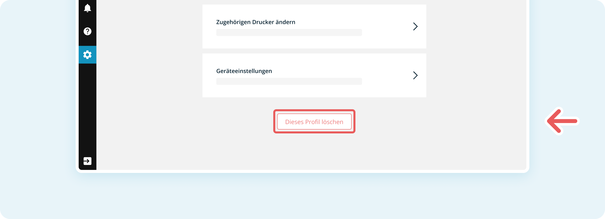 Button um das Druckprofil zu löschen