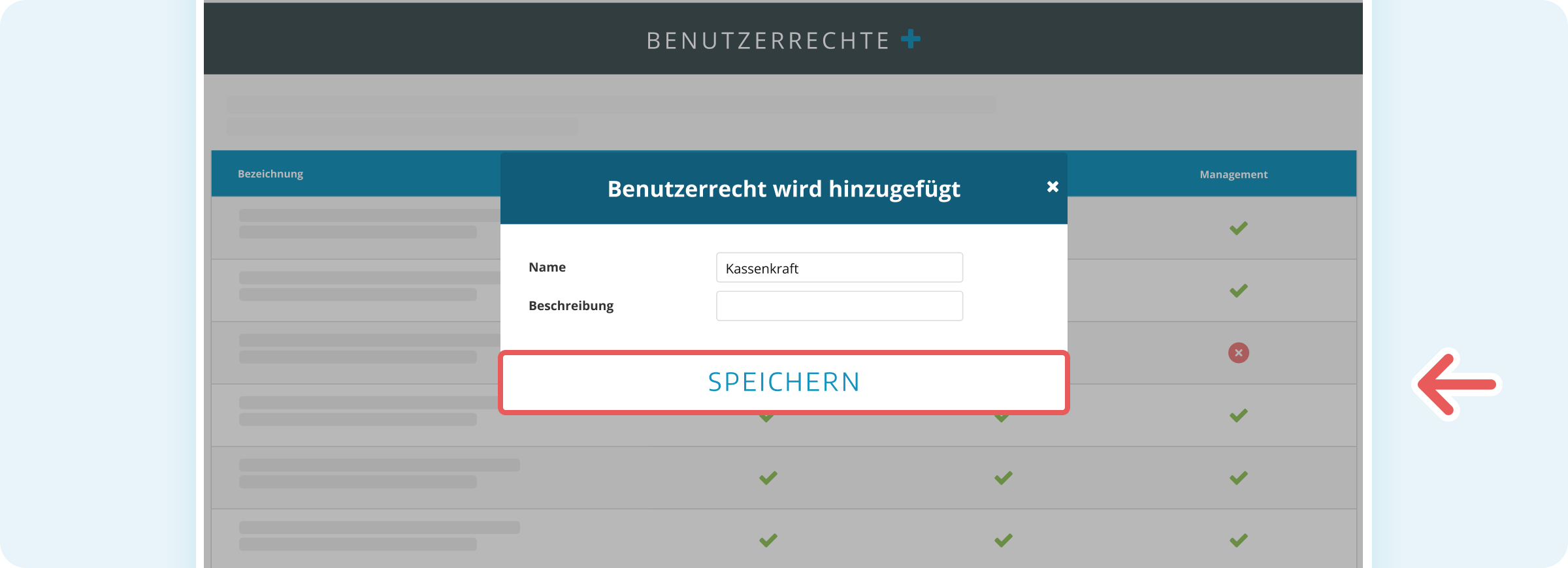 Speichern eines Benutzerrechts