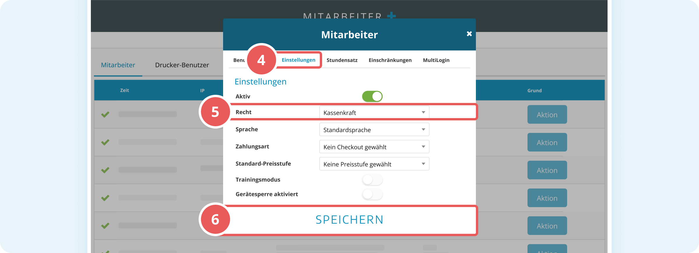 Benutzerrecht einem Mitarbeiter zuweisen