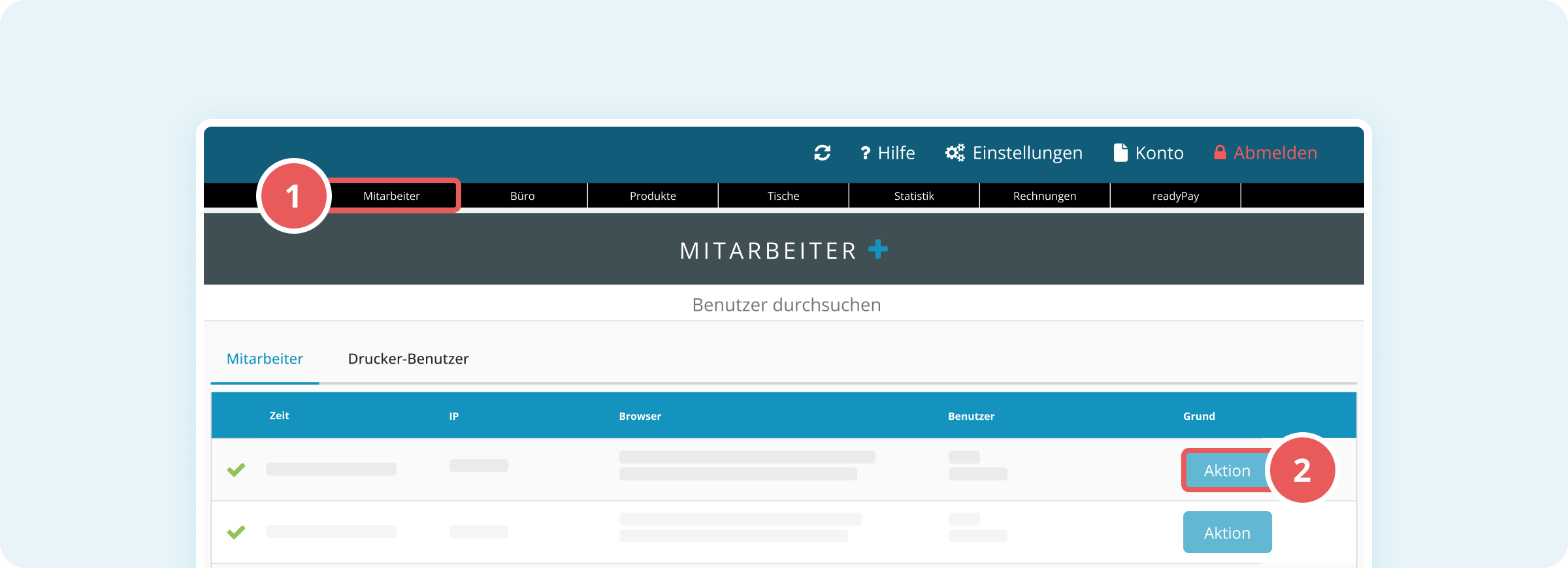 Aktions-Button für Mitarbeitereinstellungen
