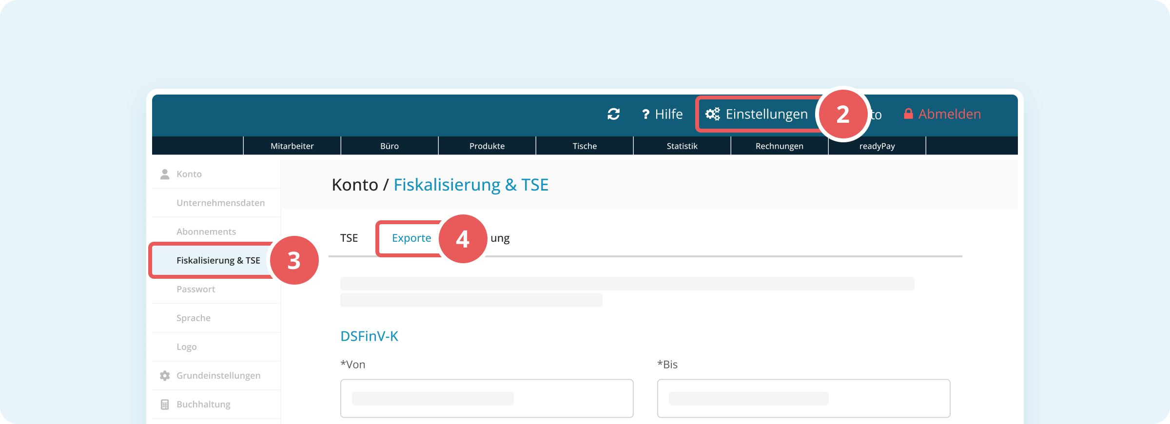 TSE-Export in der Verwaltungsoberfläche