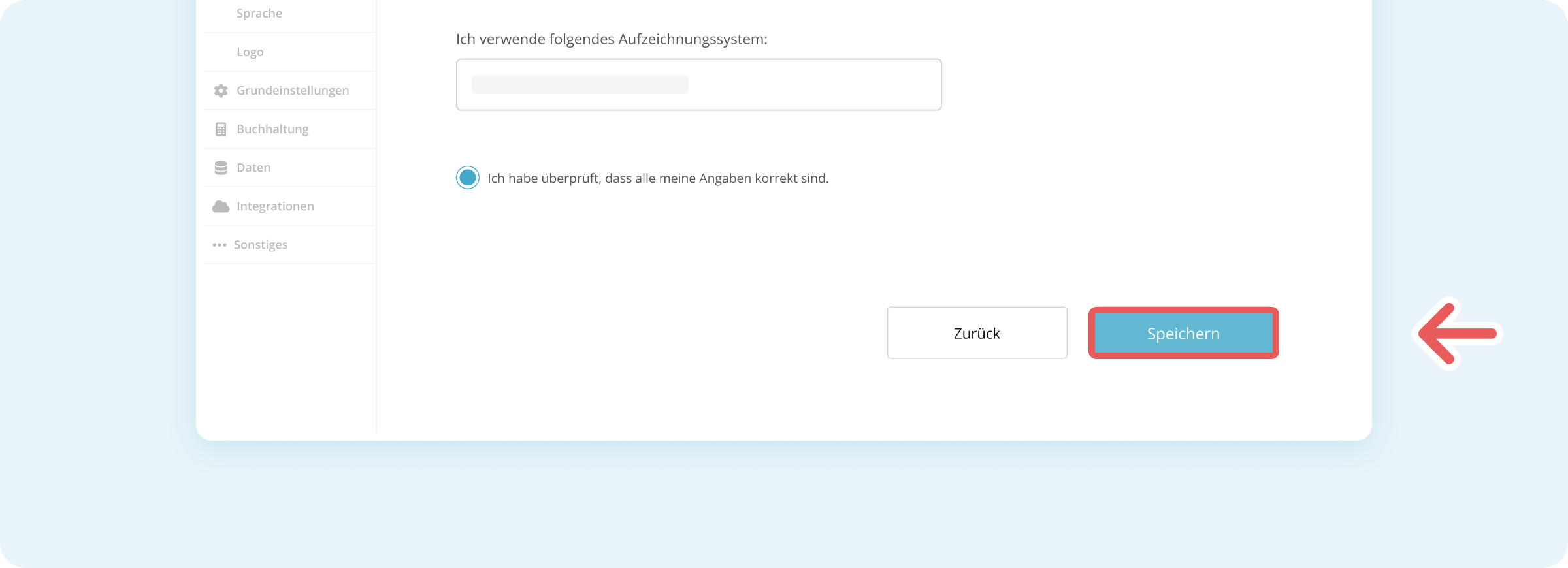 Speichern der Daten des Aufzeichnungssystems