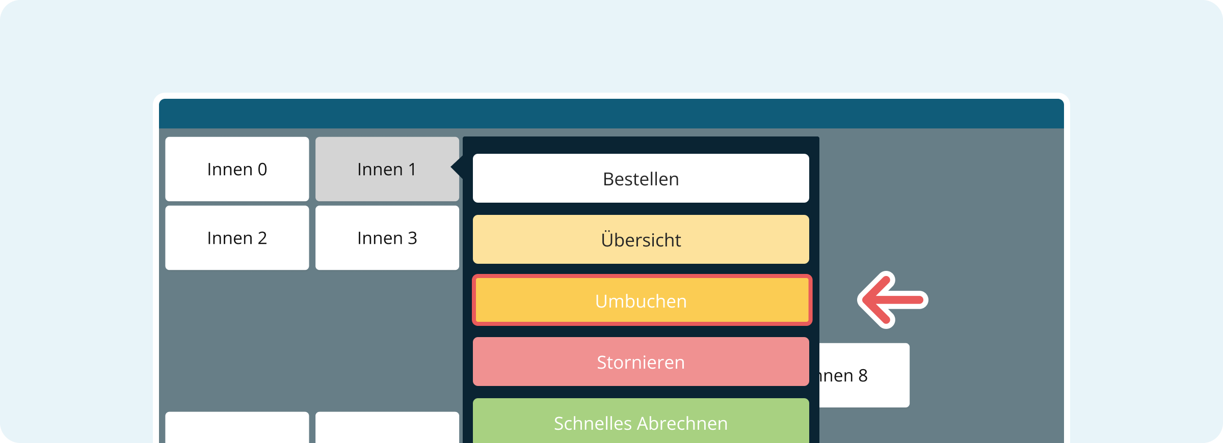 Umbuchen-Button in der Tischübersicht