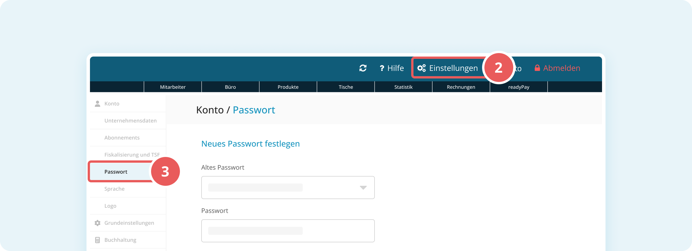 Passwort ändern in der Verwaltungsoberfläche